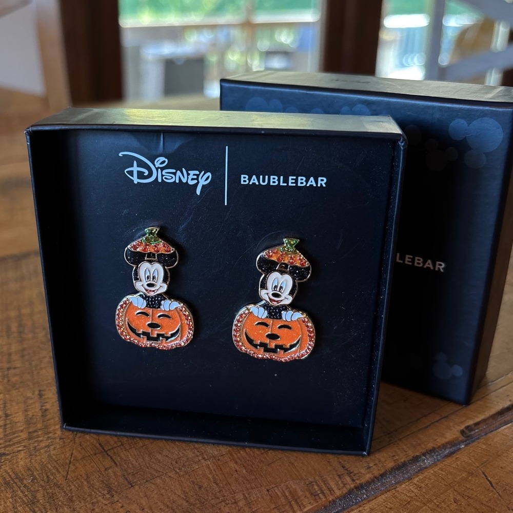 NIB Disney X Baublebar Mickey Mouse Pumpkin Halloween Dangle Earrings